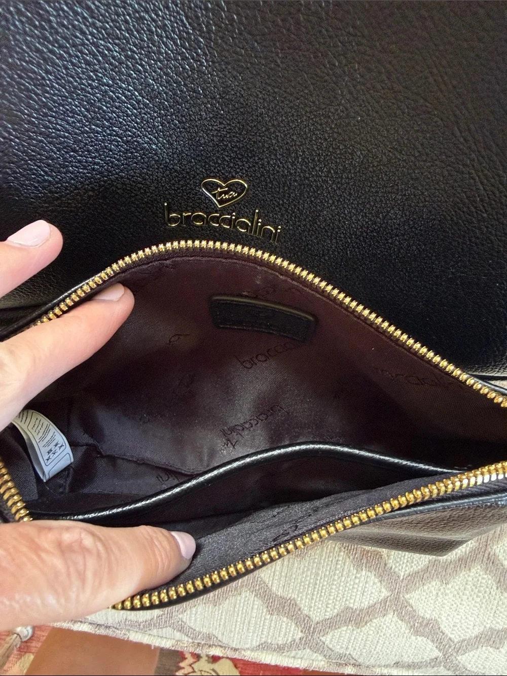 Braccialini Black Pebbled Leather Hobo with Matching Pouch-gorgeous!!